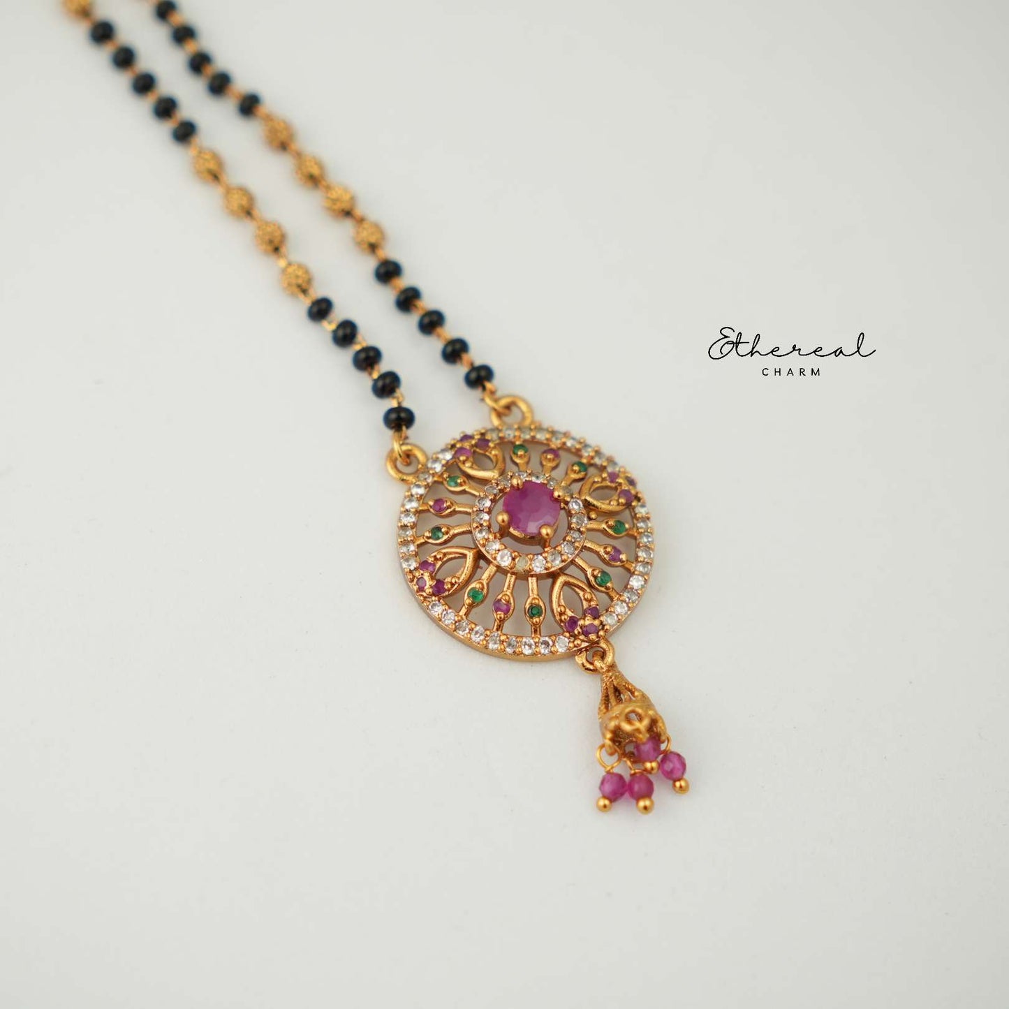 Round Ruby Mangalsutra Pendant