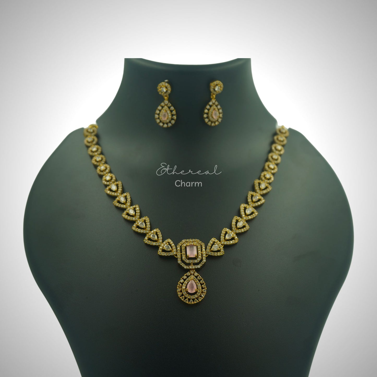Victorian-Style Gold Necklace Set with Aqua stone