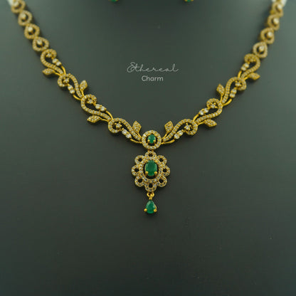 Victorian-Style Gold Necklace Set with stone