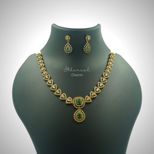 Victorian-Style Gold Necklace Set with Aqua stone
