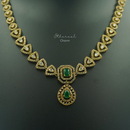 Victorian-Style Gold Necklace Set with Aqua stone