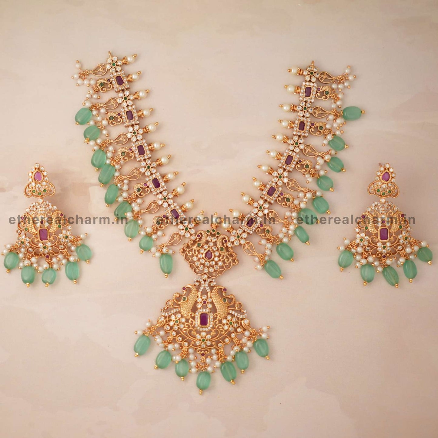 Victorian Green Monalisa Beads Necklace Set