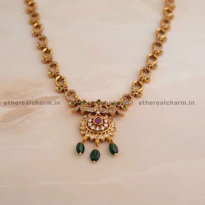 Peacock-Inspired Necklace Set with Green Beads