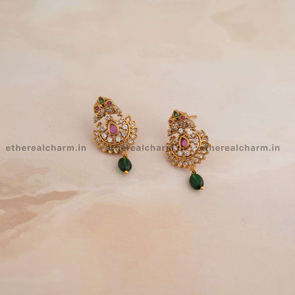 Peacock-Inspired Necklace Set with Green Beads