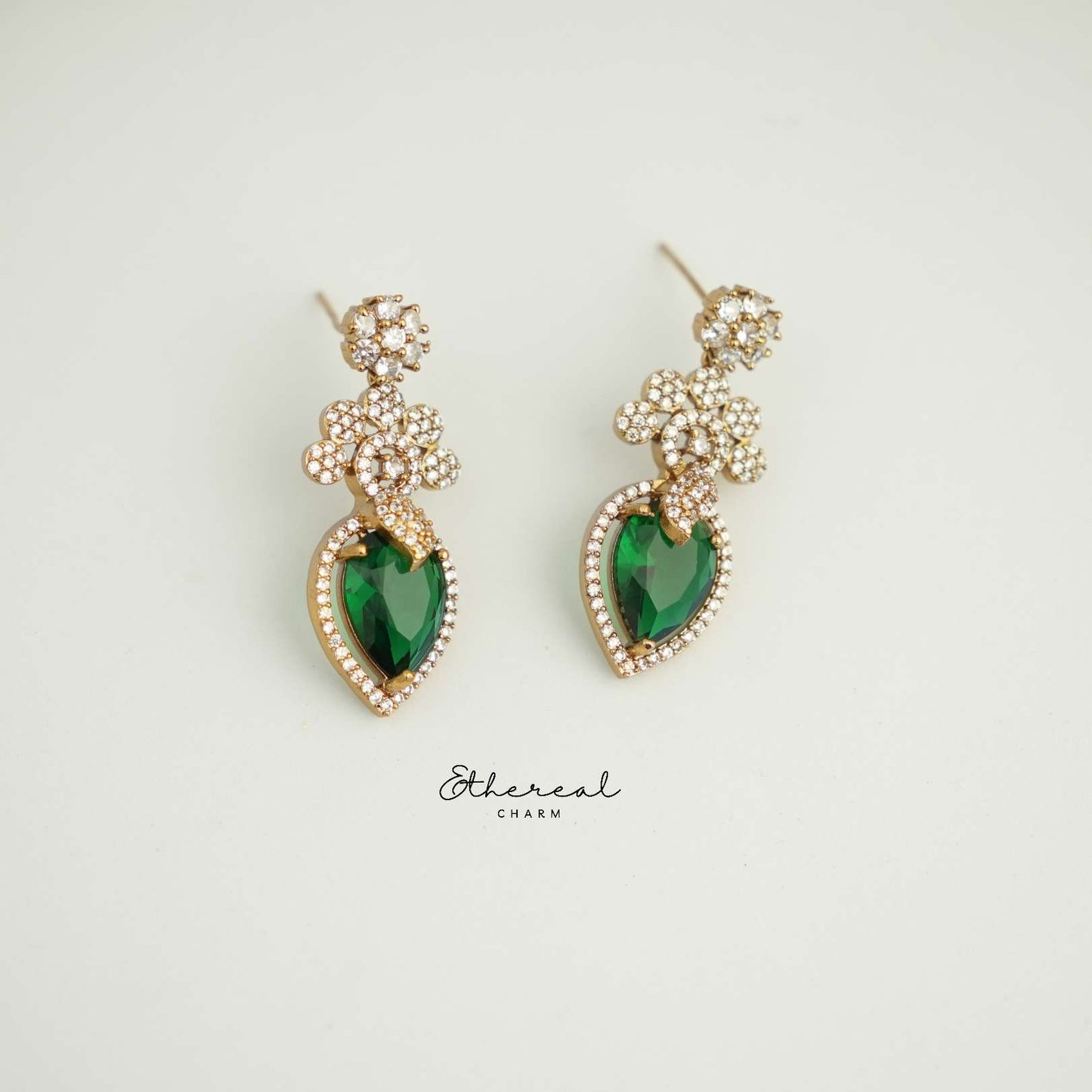 Emerald Drop Necklace Set with Dazzling CZ Accents