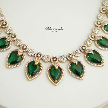 Emerald Drop Necklace Set with Dazzling CZ Accents