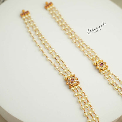 Regal Lakshmi Temple Necklace Set with Pearl Drops