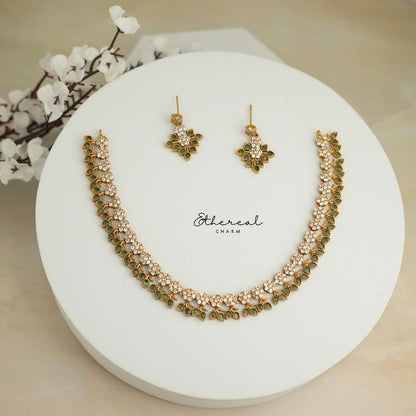 Green Elegance Floral Necklace Set