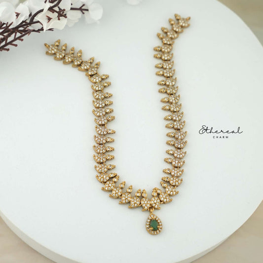 Elegant CZ Necklace with Green Stone Drop
