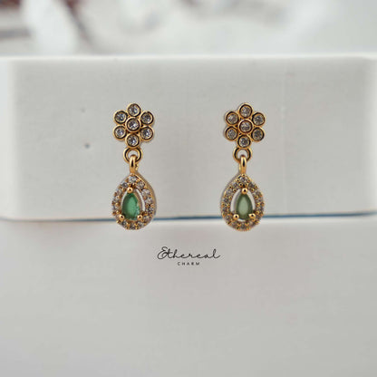 Elegant CZ Necklace with Green Stone Drop