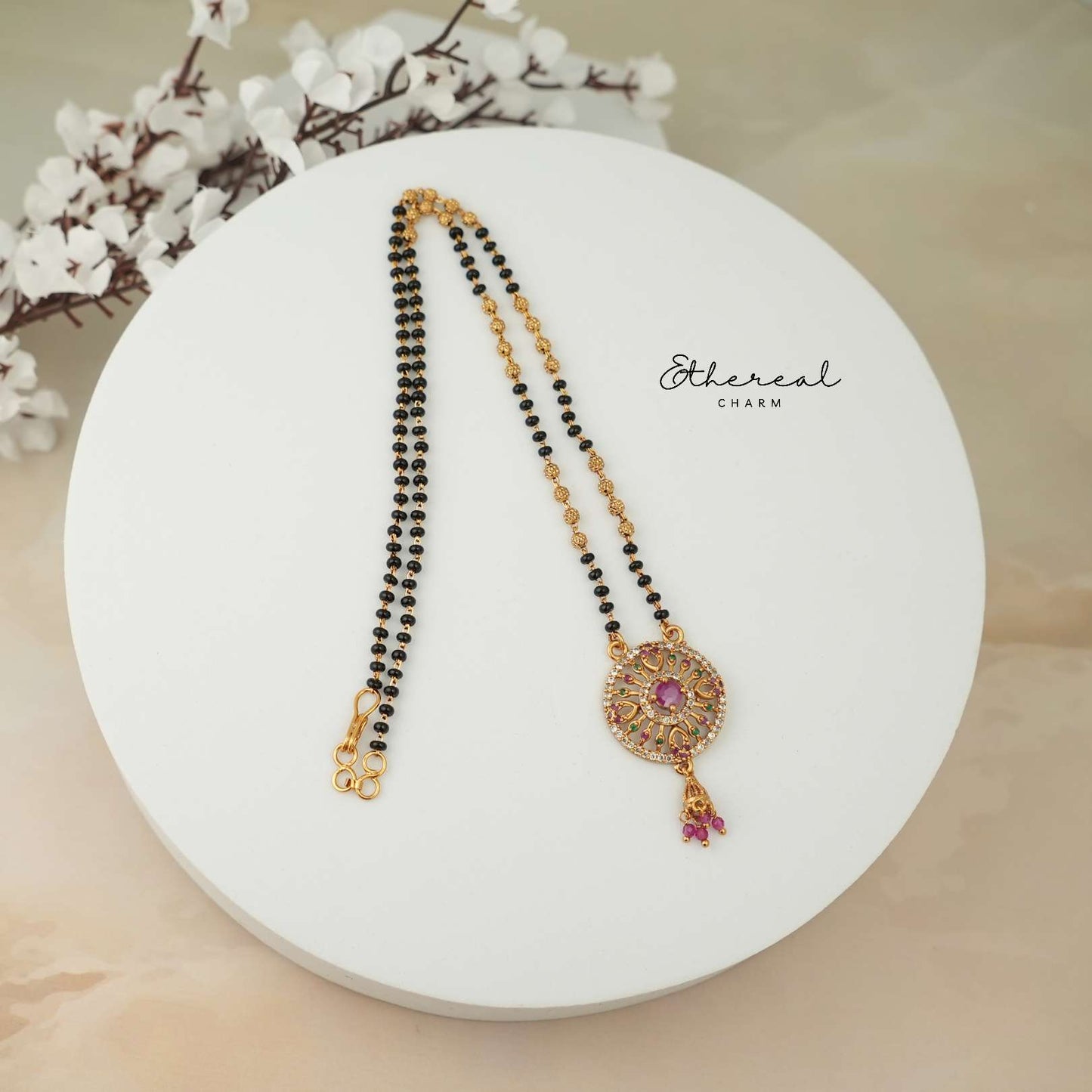Round Ruby Mangalsutra Pendant