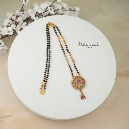 Round Ruby Mangalsutra Pendant