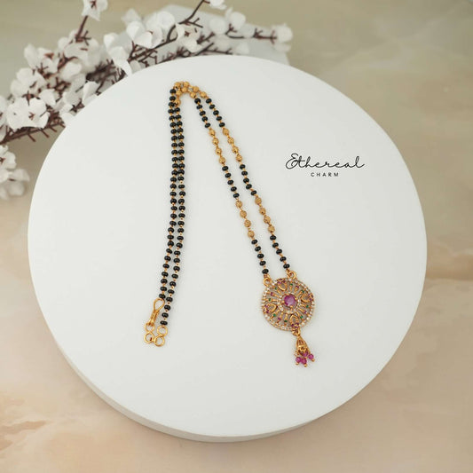 Round Ruby Mangalsutra Pendant