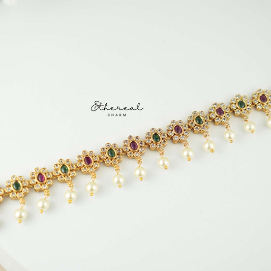 Pearl Drop Temple Necklace Set