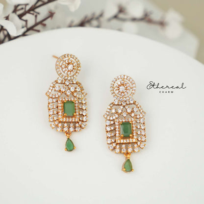 Regal Emerald Block Necklace Set with CZ Detailing