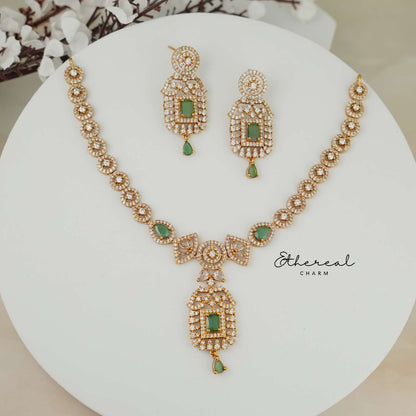 Regal Emerald Block Necklace Set with CZ Detailing
