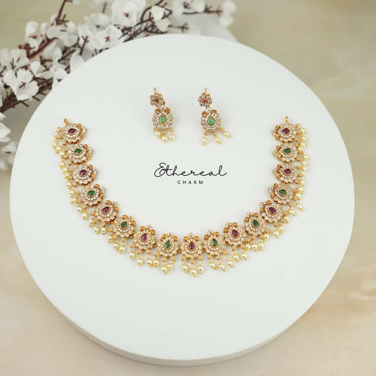 Splendid Ruby and Emerald Floral Necklace Set