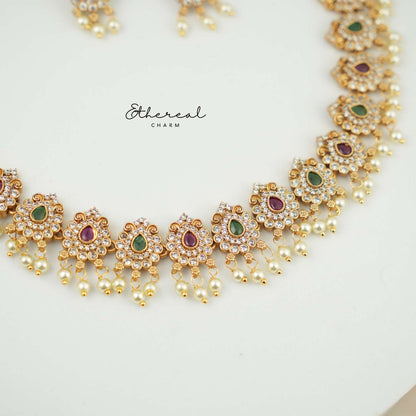 Splendid Ruby and Emerald Floral Necklace Set