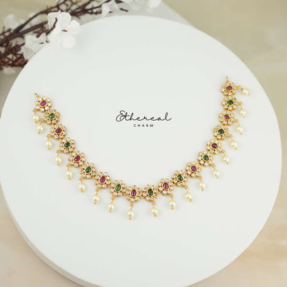 Pearl Drop Temple Necklace Set
