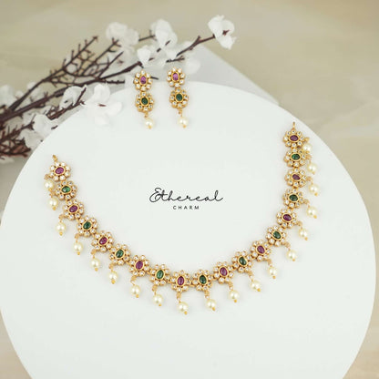 Pearl Drop Temple Necklace Set