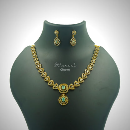 Victorian-Style Gold Necklace Set with Aqua stone