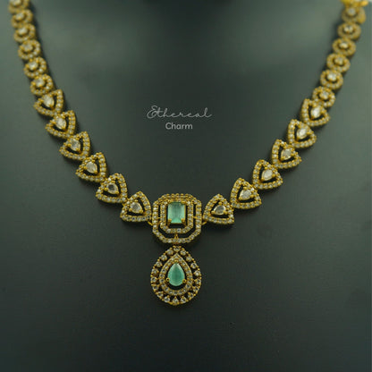 Victorian-Style Gold Necklace Set with Aqua stone