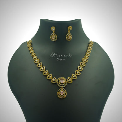 Victorian-Style Gold Necklace Set with Aqua stone