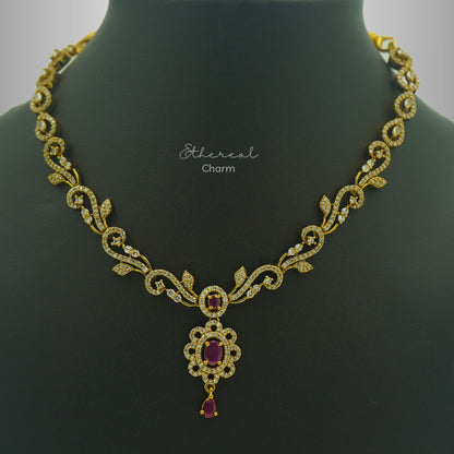 Victorian-Style Gold Necklace Set with stone