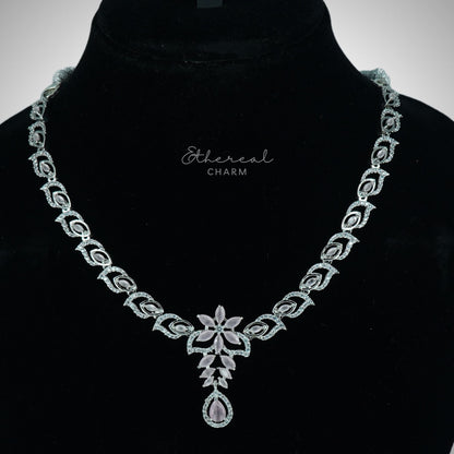 Ethereal Grace: Floral Pendant Necklace Set with Teardrop Accent