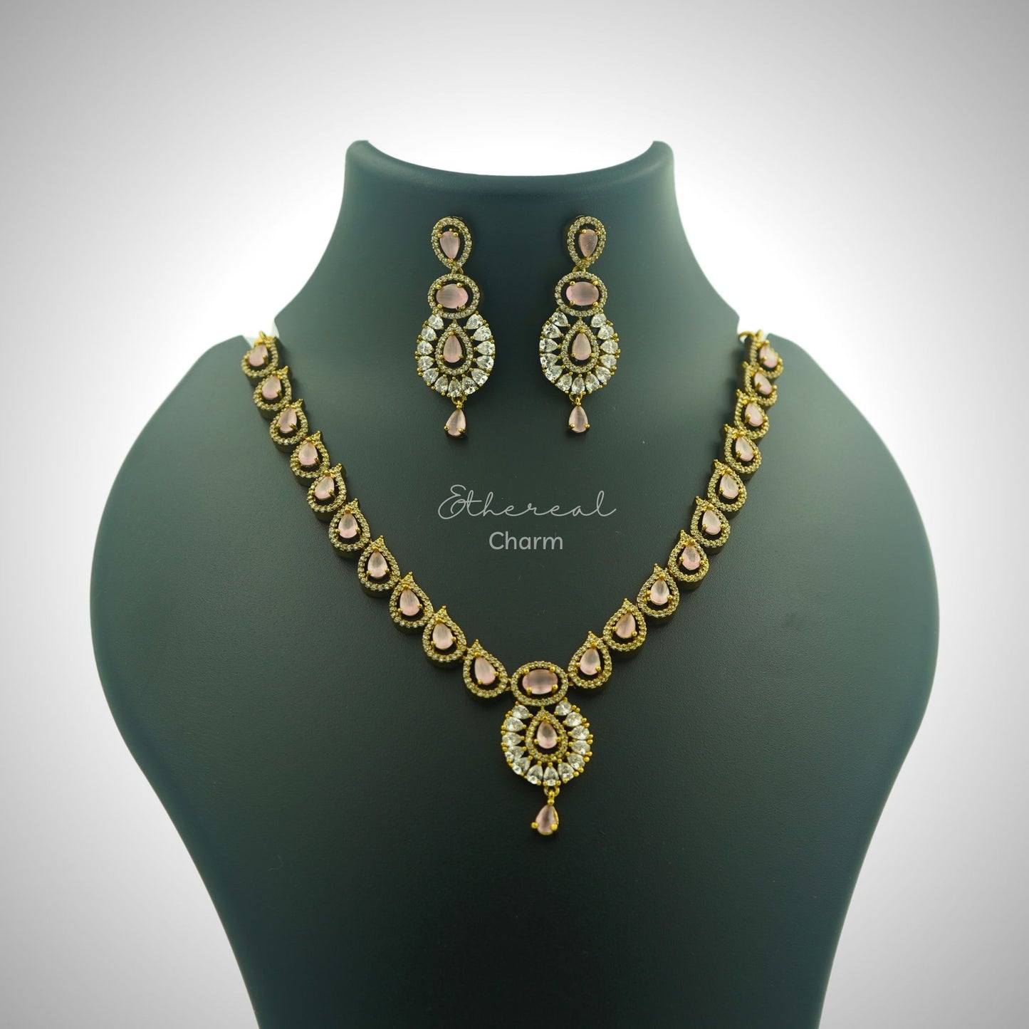 Elegant Victorian Rose Quartz Necklace Set