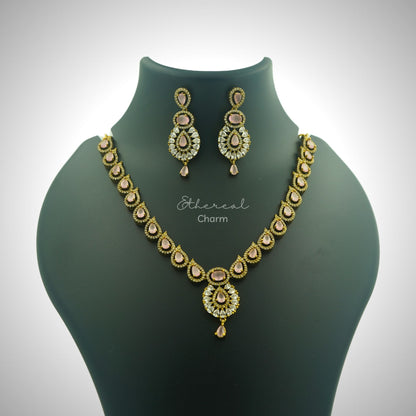 Elegant Victorian Rose Quartz Necklace Set