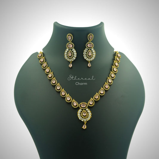 Elegant Victorian Rose Quartz Necklace Set