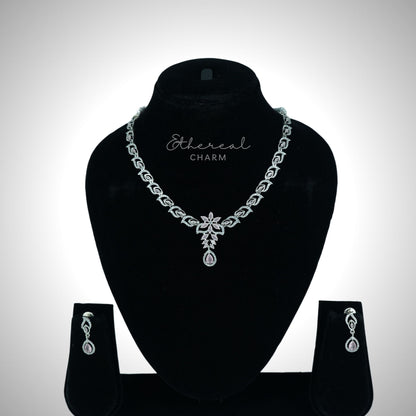 Ethereal Grace: Floral Pendant Necklace Set with Teardrop Accent