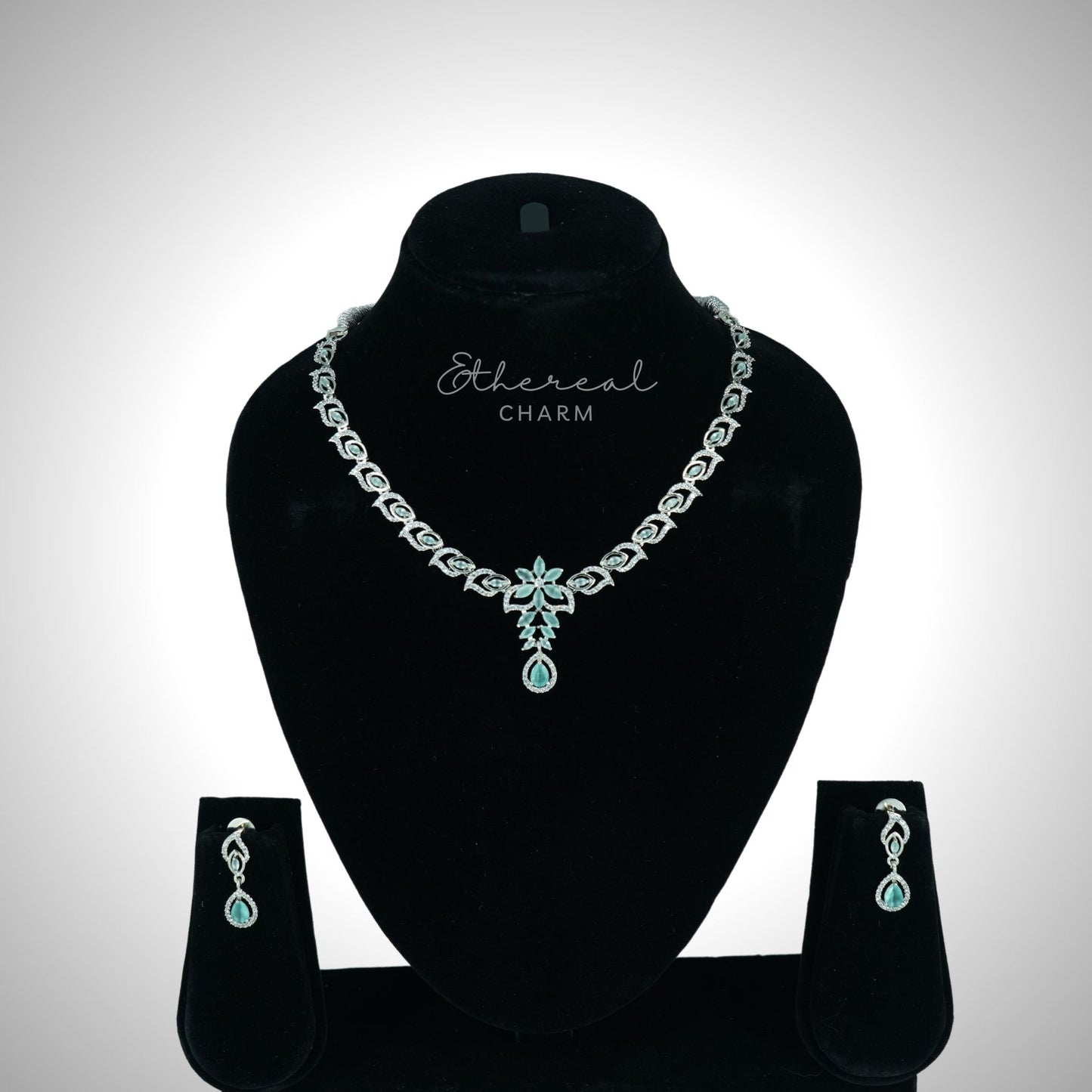 Ethereal Grace: Floral Pendant Necklace Set with Teardrop Accent