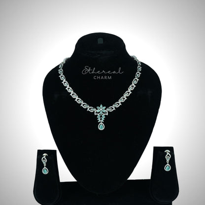Ethereal Grace: Floral Pendant Necklace Set with Teardrop Accent