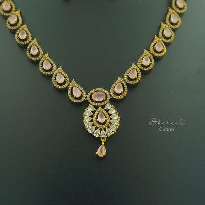 Elegant Victorian Rose Quartz Necklace Set
