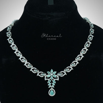 Ethereal Grace: Floral Pendant Necklace Set with Teardrop Accent