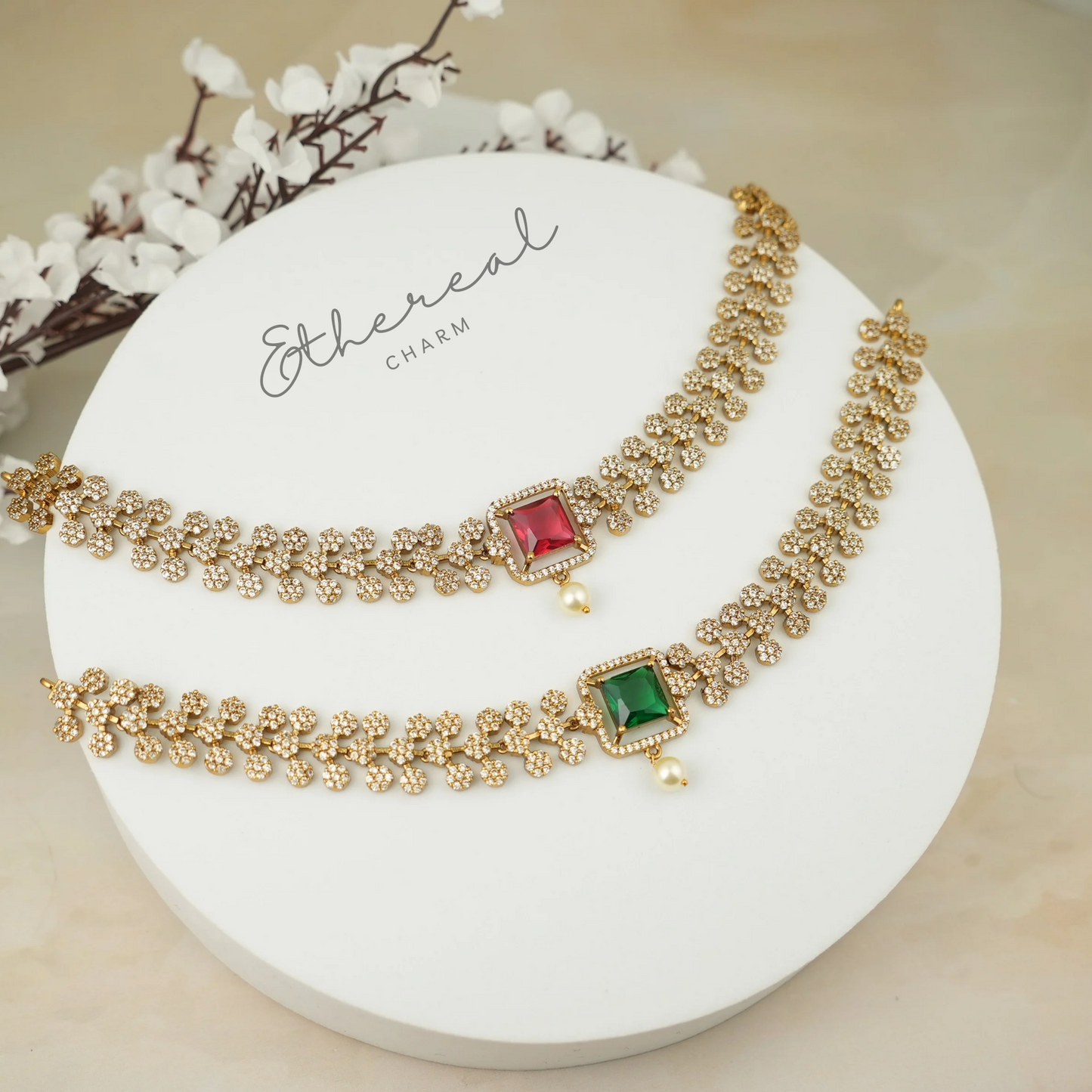 Cubic Zirconia Chokers with Square Stone Accents