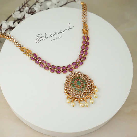 Regal Radiance: Ruby and Pearl Statement Set