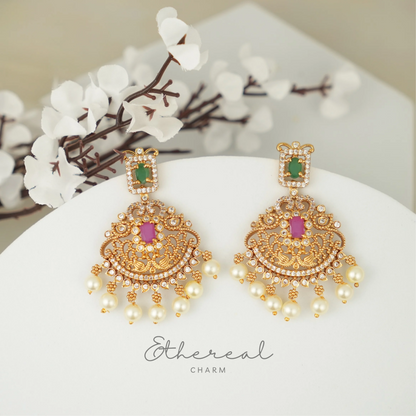 Peacock Glory: Exquisite Ruby and Pearl Necklace Set