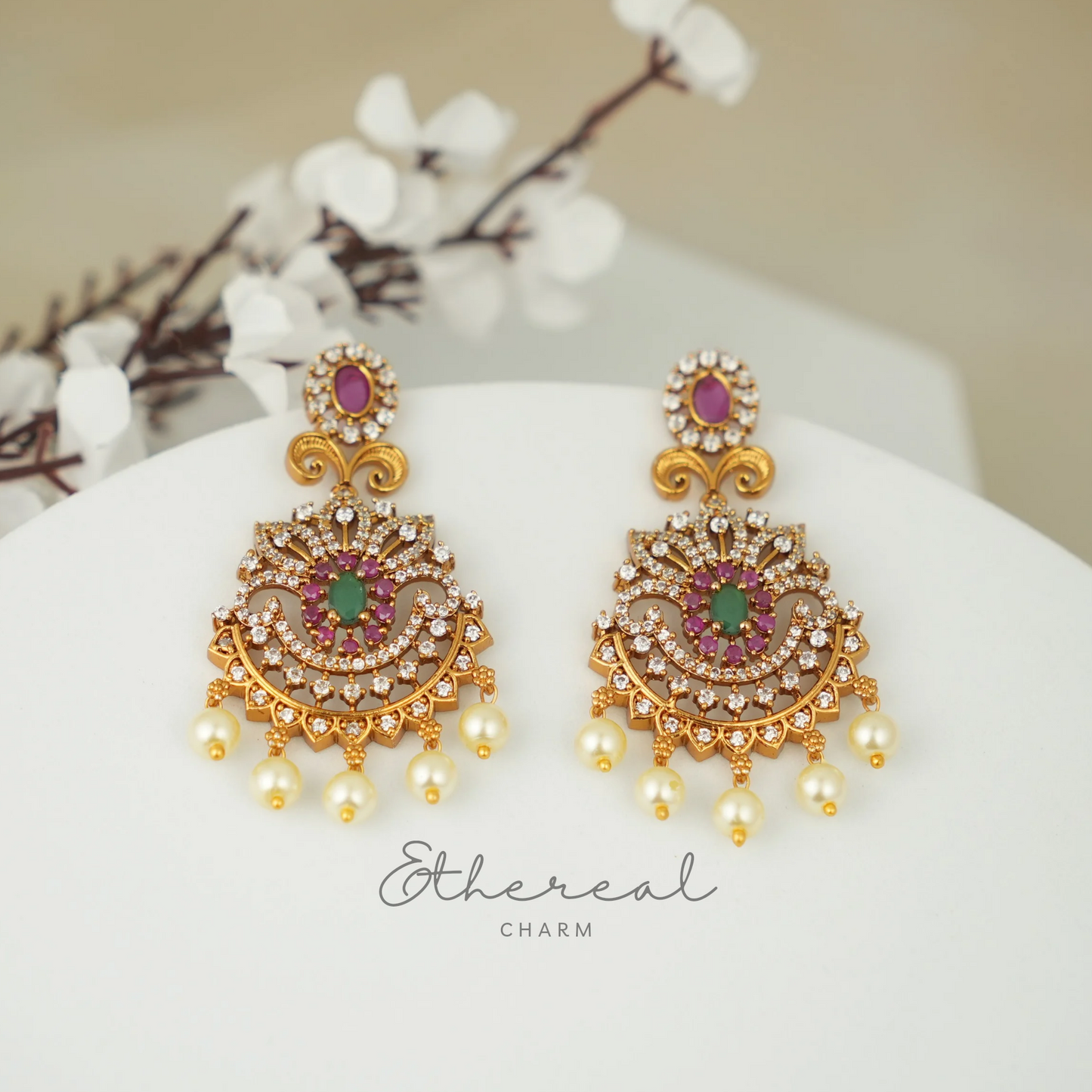 Regal Radiance: Ruby and Pearl Statement Set