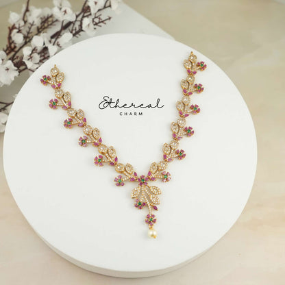 Floral Vine-Inspired Necklace with Ruby and Green Accents