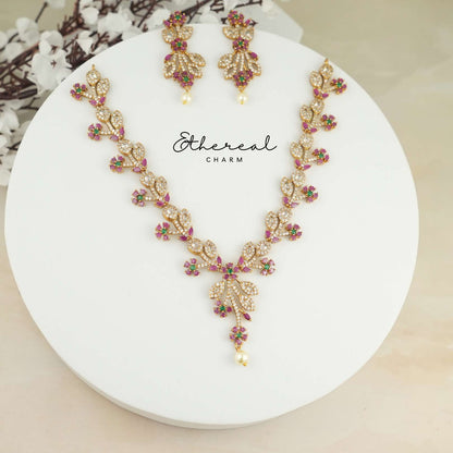 Floral Vine-Inspired Necklace with Ruby and Green Accents