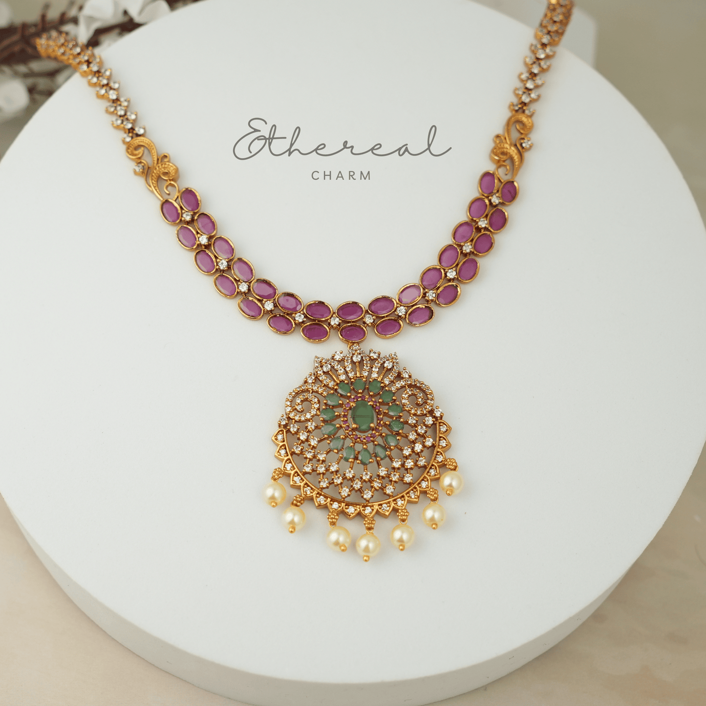 Regal Radiance: Ruby and Pearl Statement Set