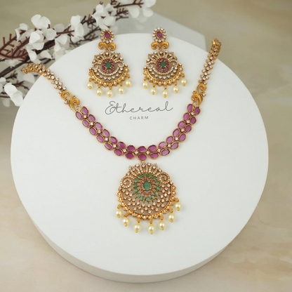Regal Radiance: Ruby and Pearl Statement Set