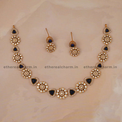 Gold Necklace Set with Floral Design