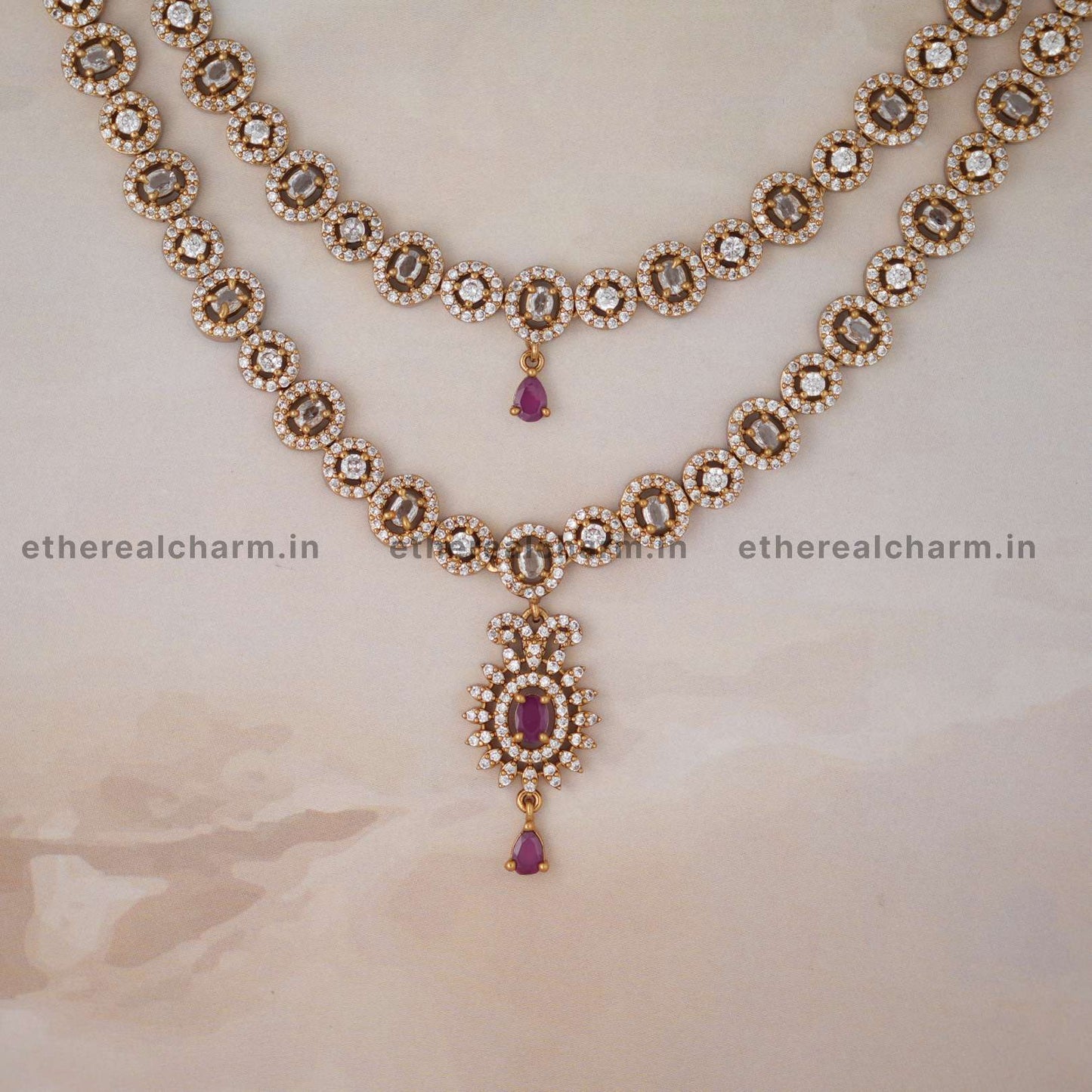 Regal Ruby Victorian Necklace Set with Double Layered Design