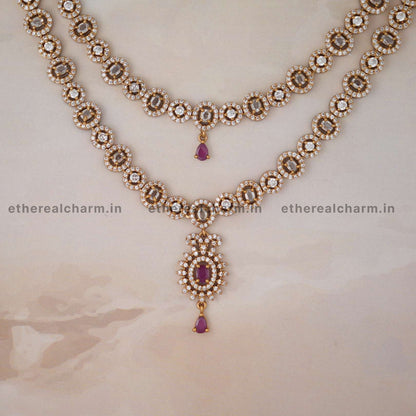 Regal Ruby Victorian Necklace Set with Double Layered Design