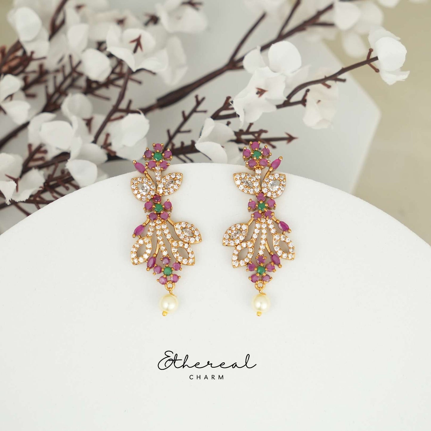 Floral Vine-Inspired Necklace with Ruby and Green Accents