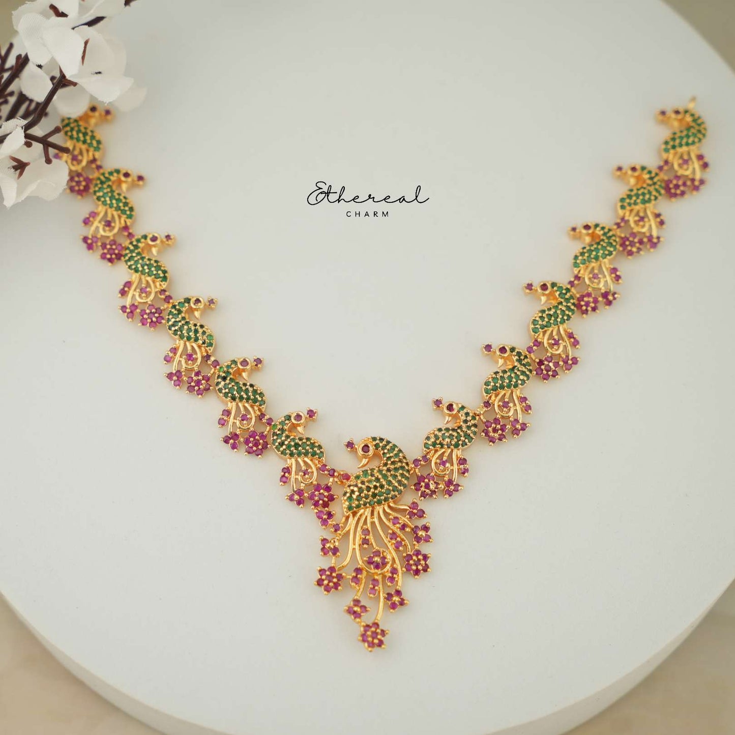 Peacock Symphony: Enchanting Necklace Set with Vibrant Colors